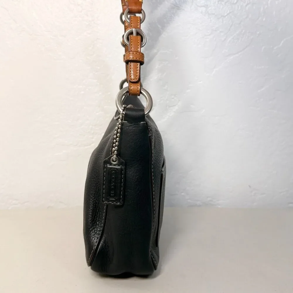 Coach Chelsea Pebbled Black Leather Hobo Handbag Brown Strap - Picture 2 of 14